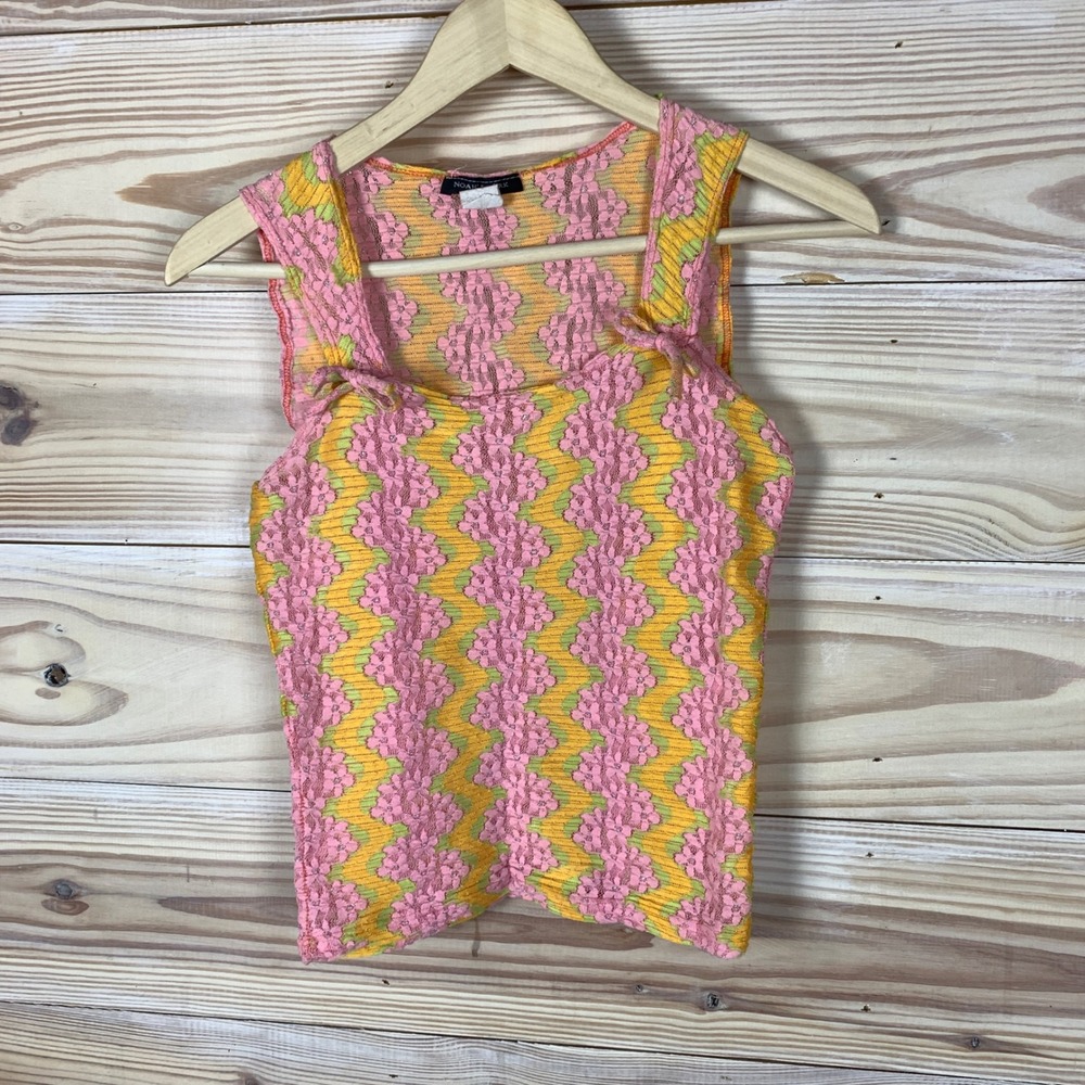 Noah's Ark Babydoll Tank Top Womens XS Pink Lace Y2K Vintage Girlhood Cropped